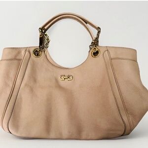 Authentic vintage Salvatore Ferragamo Gancini Leather Gold Chain Tote Bag